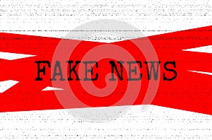 Fake news concept. Red, black and white vector illustration with grunge photocopy texture
