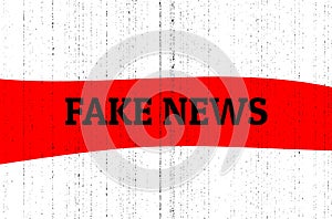 Fake news concept. Red, black and white vector illustration with grunge photocopy texture