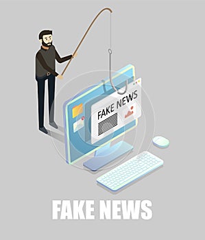 Fake news, disinformation or hoaxes, flat vector isometric illustration.