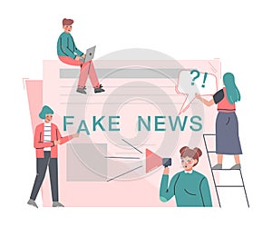 Fake News Disseminating, Mass Media Propaganda, Untruth Information Spread Cartoon Vector Illustration