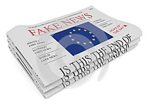 Fake News European Union Concept: Pile of Newspapers With EU Flag, 3d illustration