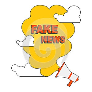 Fake news. False news banner icon with loudspeaker isolated on white background. Vector illustration