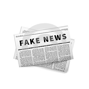 Fake news header, folded newspaper icon on white