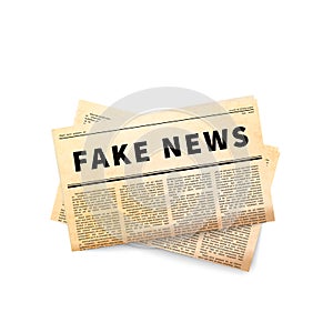Fake news header, old yellow folded newspaper icon, yellow press on white