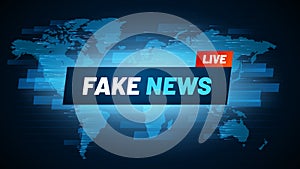 Fake News headline. Television reportage fabrication logo, deceit broadcasting and social falsification vector concept