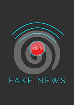 Fake news through the internet concept. Send button with internet coverage waves icon