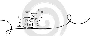 Fake news line icon. Propaganda conspiracy chat sign. Continuous line with curl. Vector