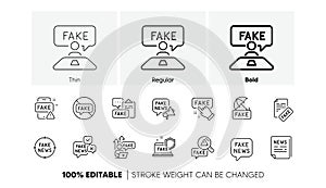 Fake news line icons. Social media propaganda, Newspaper and Conspiracy of truth outline icons. Line icons. Vector