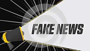 Fake news. Megaphone in promotion banner. Advertising, marketing speech. 4K video animation