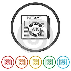 Fake news newspaper icon isolated on white background, color set