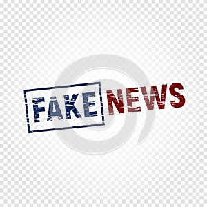 Fake news press. Disapproved news stamp with scrapes, emblem template on transparent background, false broadcast vector