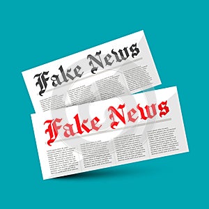 Fake News symbol - newspapers on blue background