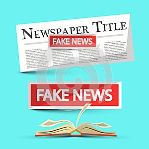 Fake News Title on Newspapers and Book