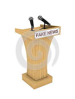 Fake news. Tribune with microphone on white background. Isolated