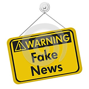 Fake news warning sign isolated on white