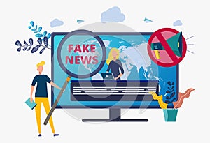 Fake news. The Yellow Press, newspaper journalists, editors. Fake news, junk news, misinformation in media concept. Site template