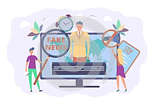 Fake news. The Yellow Press, newspaper journalists, editors. Fake news, junk news, misinformation in media concept. Site template