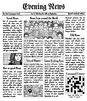 Fake newspaper with unreadable text