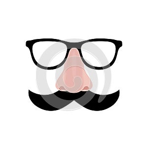 Fake nose and glasses humor mask vector illustration. Disguise glasses, nose and mustache.