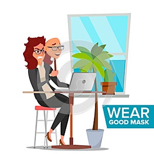 Fake Person Vector. Bad, Tired Woman. Deceive Concept. Business Woman Wear Smile Mask. Isolated Flat Cartoon Character