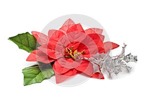 Fake poinsettia with silver branch