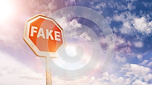 Fake on red traffic road stop sign