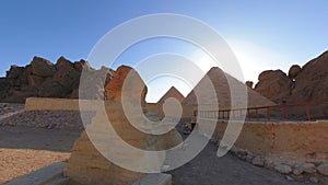 Fake sphinx and Egyptian pyramid in Bedouin village