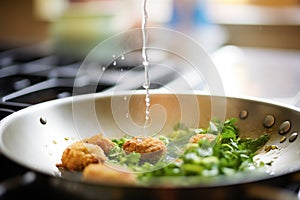 falafel cooking in hot oil with bubbles and sizzle