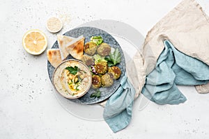 Falafel, hummus and pita bread