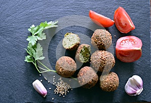 Falafel ingredient and vegetables that go with it