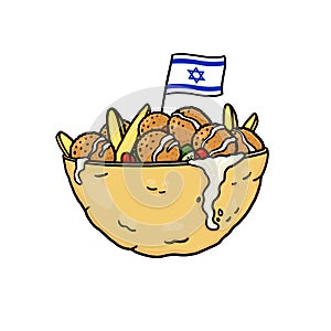 Falafel in pita bread with Israel flag illustration