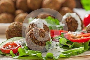 Falafel on salad leaves