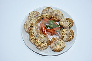 Falafel served with vegetables on a plate, Tamiya