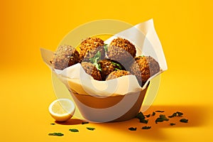 Falafel tasty fast food street food for take away on yellow background