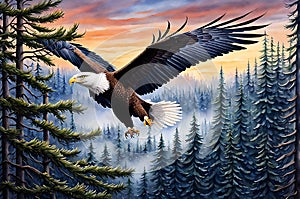 Falcon flying in mountains