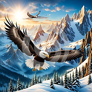 Falcon flying in mountains