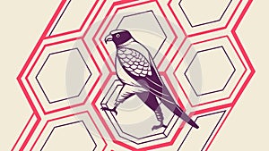 Falcon on Honeycomb Pattern with Geometric Design, vector design Generative AI