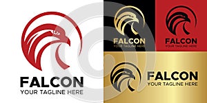 Falcon logo. Red and black and gold head of eagle circle symbol .