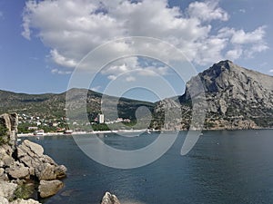 Falcon peak rising over the Green Bay of New World resort, the Crimea