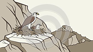 Falcon perched on rocks, majestic bird of prey illustration vector design Generative AI photo
