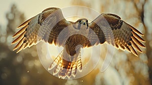 a falcon soaring high in the sky during a falconry display representing the age old bond between humans and birds of prey