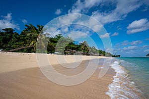 Fale`s on a white sand beach at Lalomanu, Samoa