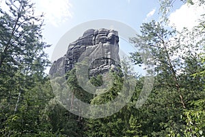 The Falkenstein mountain in Saxon Switzerland behind trees