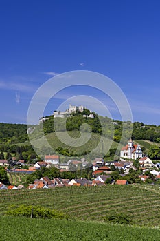 Falkenstein ruins and town with vineyard, Lower Austria, Austria