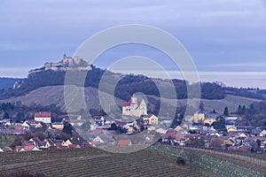 Falkenstein ruins and town with vineyard, Lower Austria, Austria