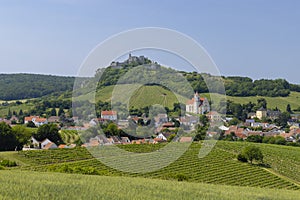 Falkenstein ruins and town with vineyard, Lower Austria, Austria