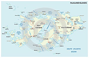 Falkland Islands, also Malvinas, political vector road map
