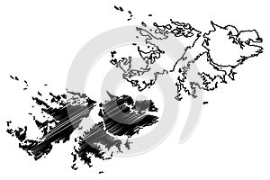Falkland Islands British Overseas Territory, United Kingdom map vector illustration, scribble sketch Islas Malvinas East and photo