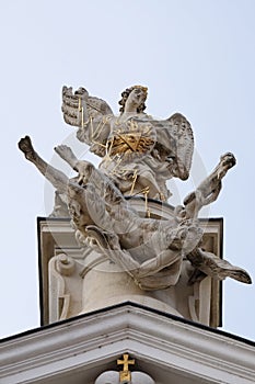 The Fall of the Angels, portal of Mariahilf church in Graz, Styria, Austria