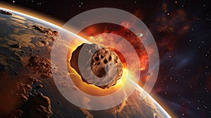 Fall of an asteroid to earth. End of the world, Armageddon